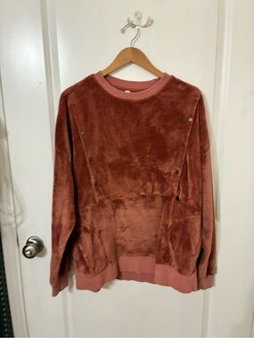 *NURSING* Latched Mama Women's Plush Crewneck Nursing Sweater in Rust Red